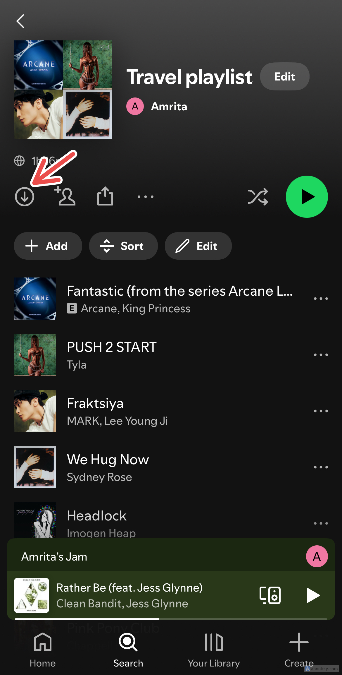 Télécharger une liste de lecture hors ligne sur Spotify.