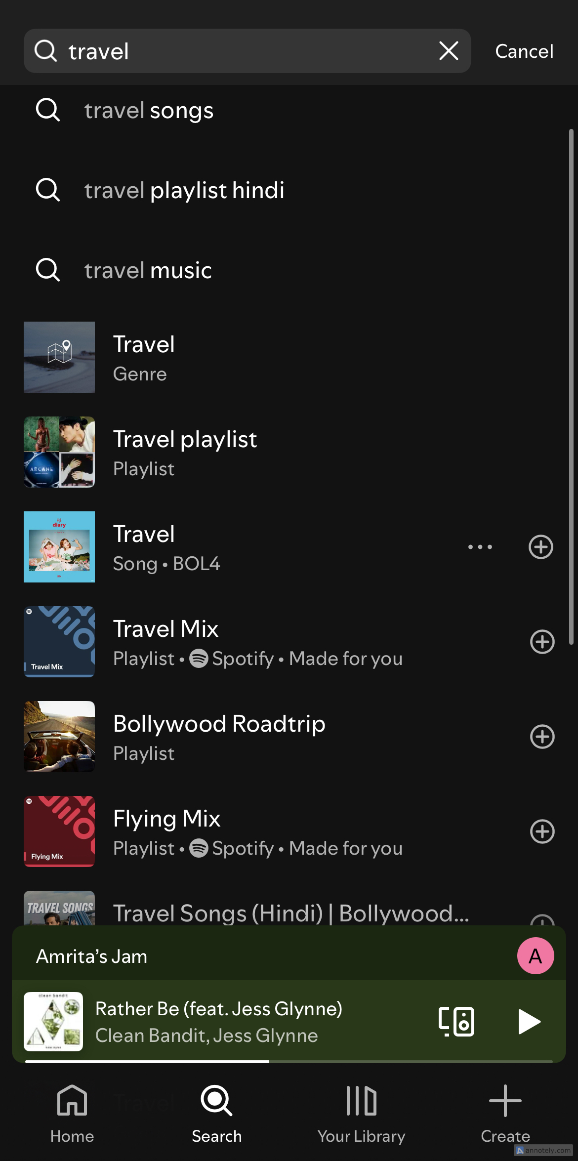 Mélange de voyage sur Spotify.