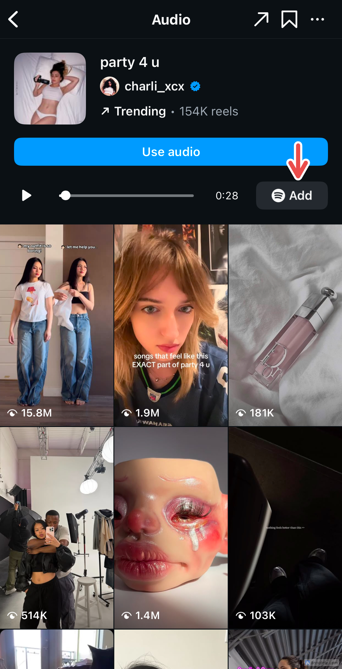 Ajout d'une chanson Spotify d'Instagram.