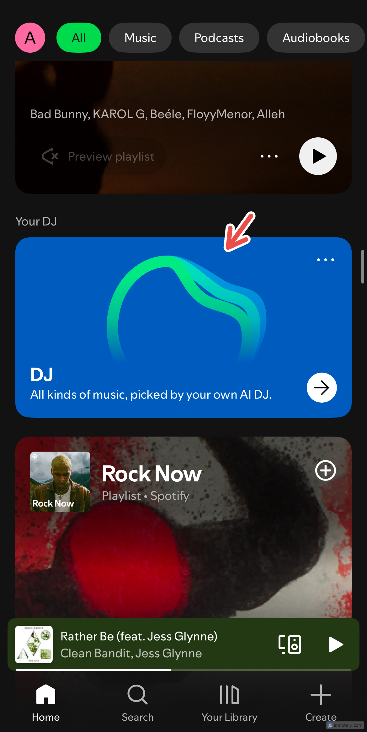 Accéder à la fonction AI DJ sur Spotify.