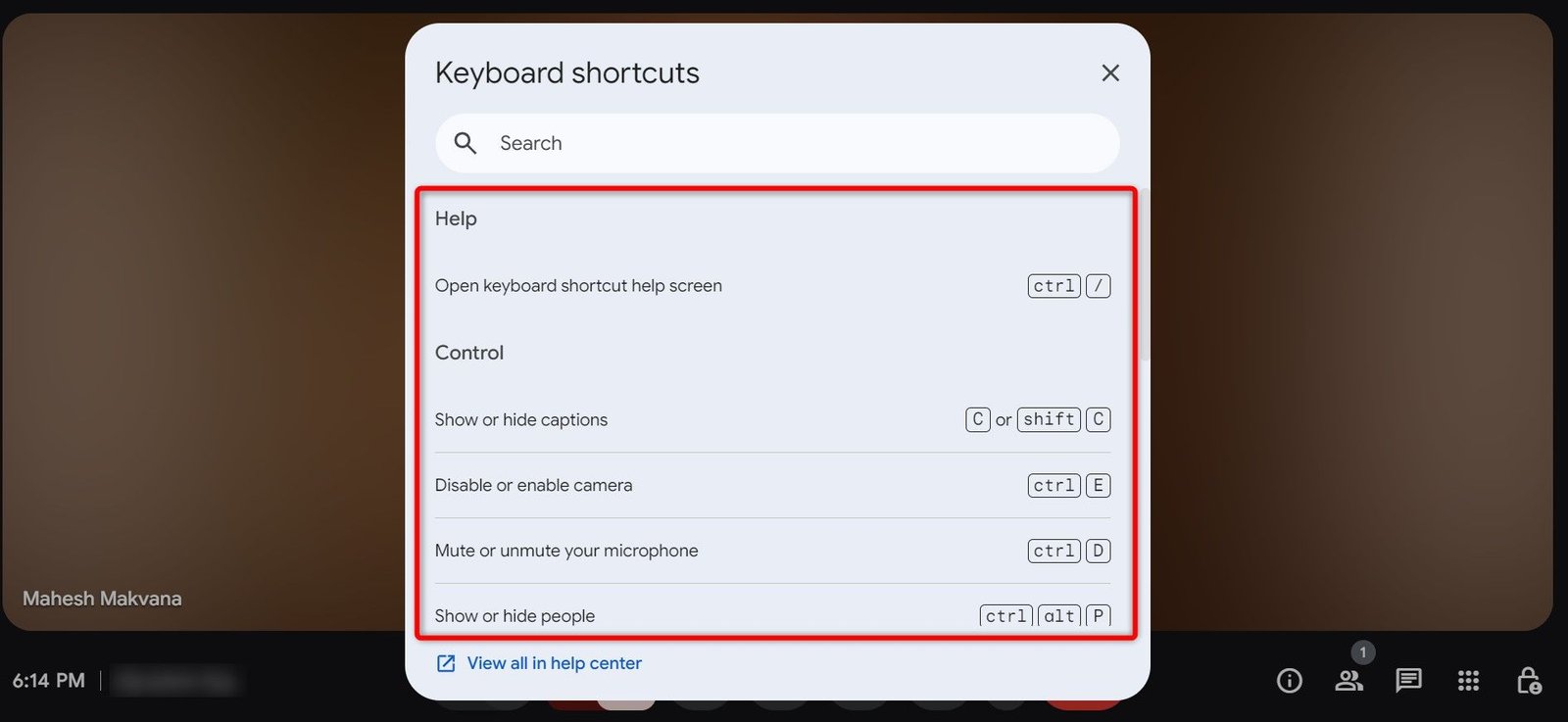 Les raccourcis clavier mis en évidence sur Google Meet.