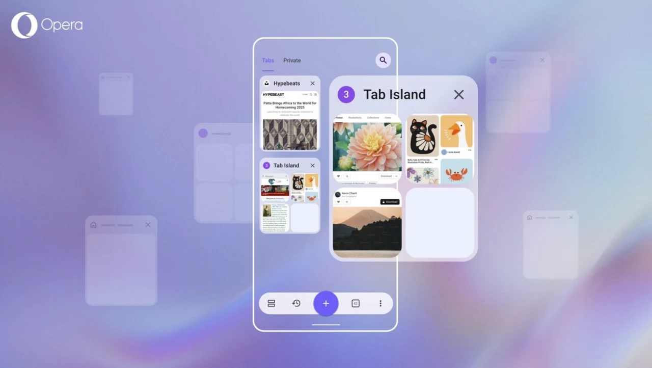 Opéra Android Browser présentant des îles Tab pour un meilleur groupe d'onglet