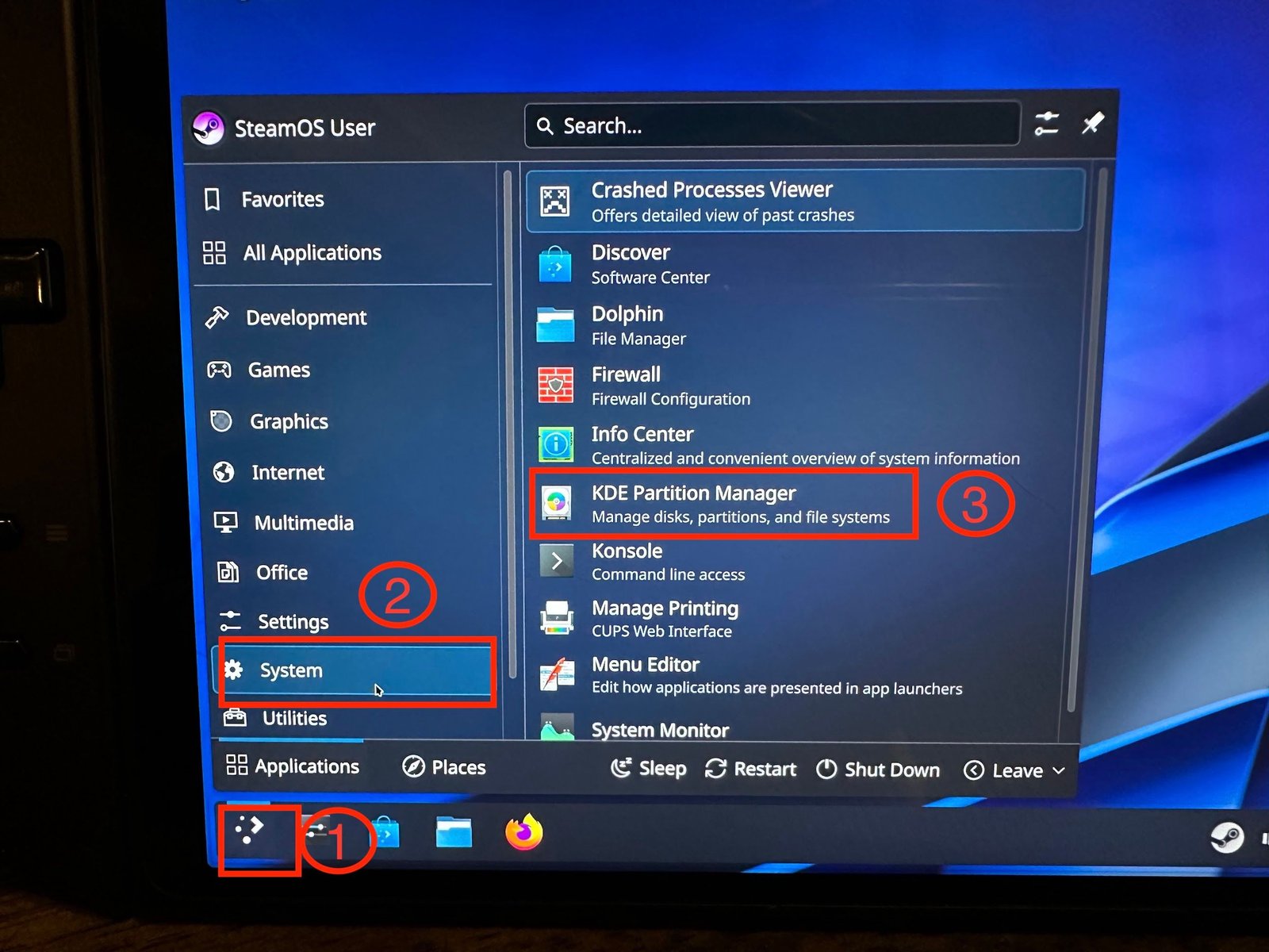 Gestionnaire de partition KDE.