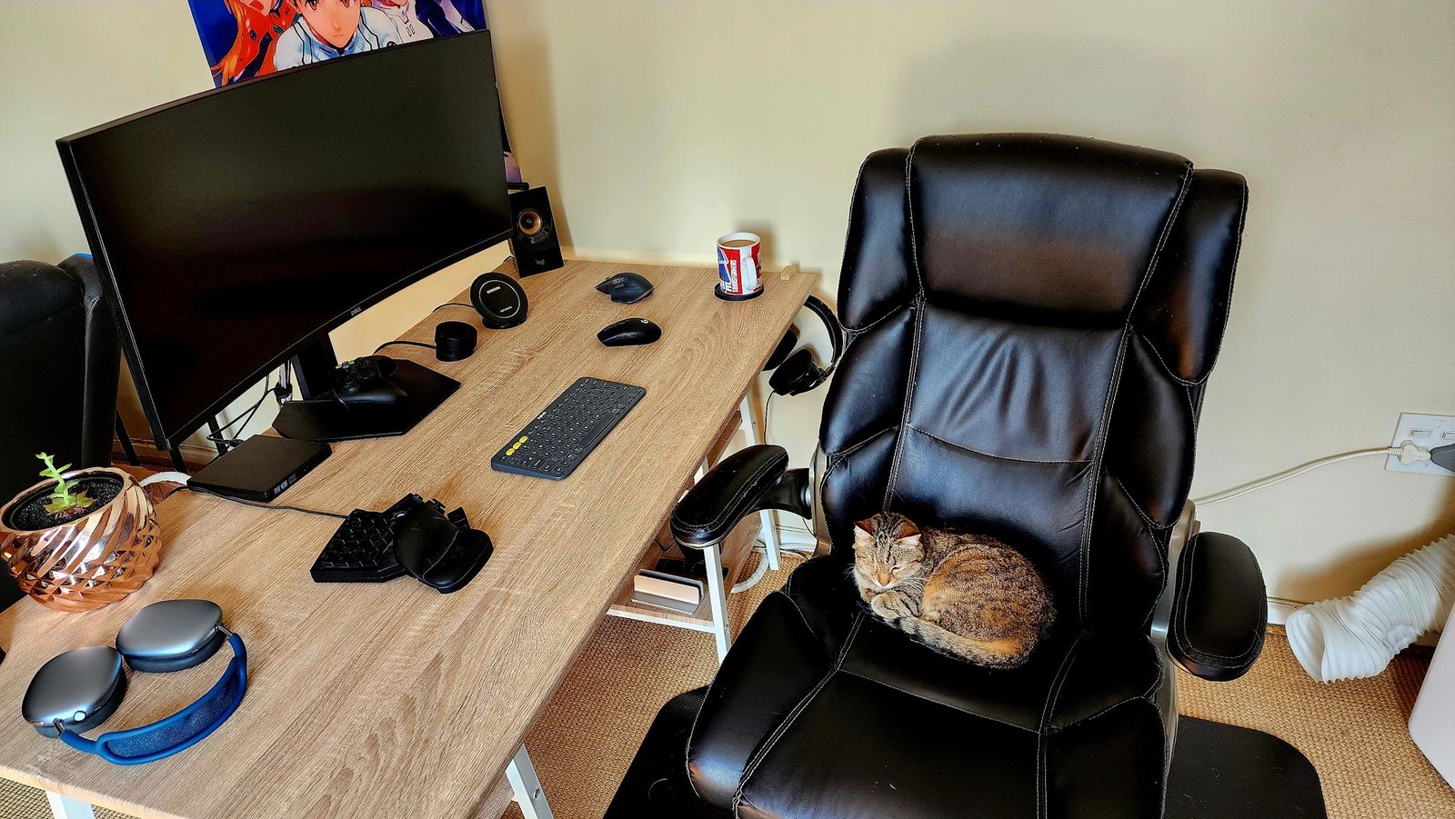 Un bureau avec un écran ultrairs dessus.