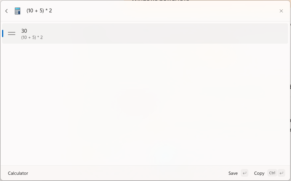 Effectuer des calculs dans la palette de commandes sur Windows.