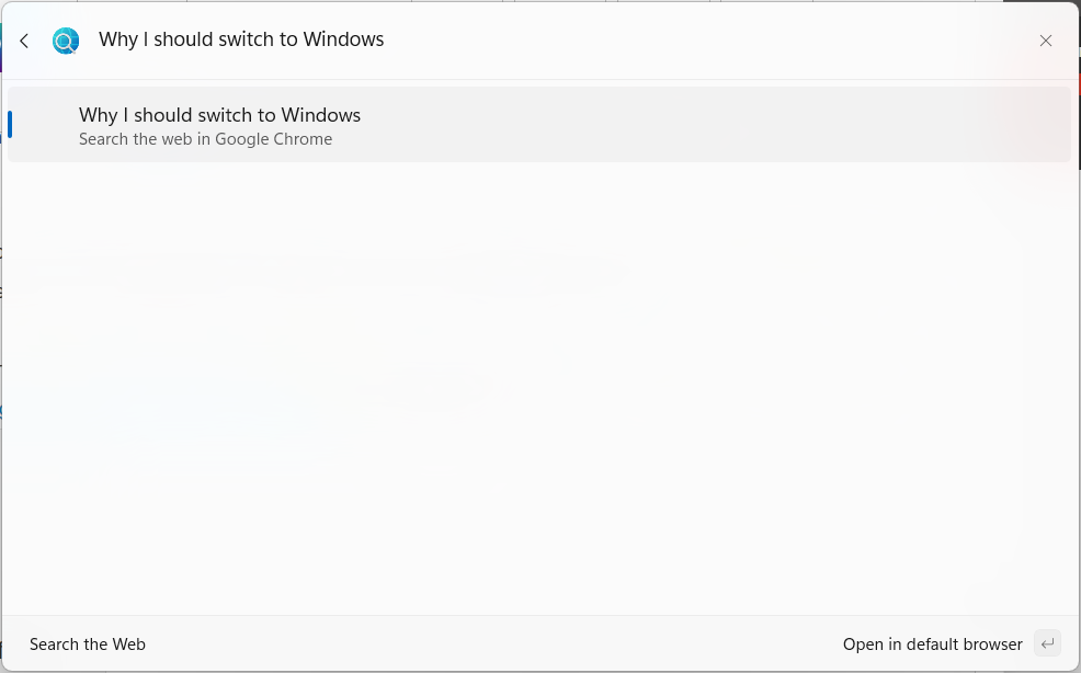 Effectuer une recherche Web dans la palette de commandes sur Windows.