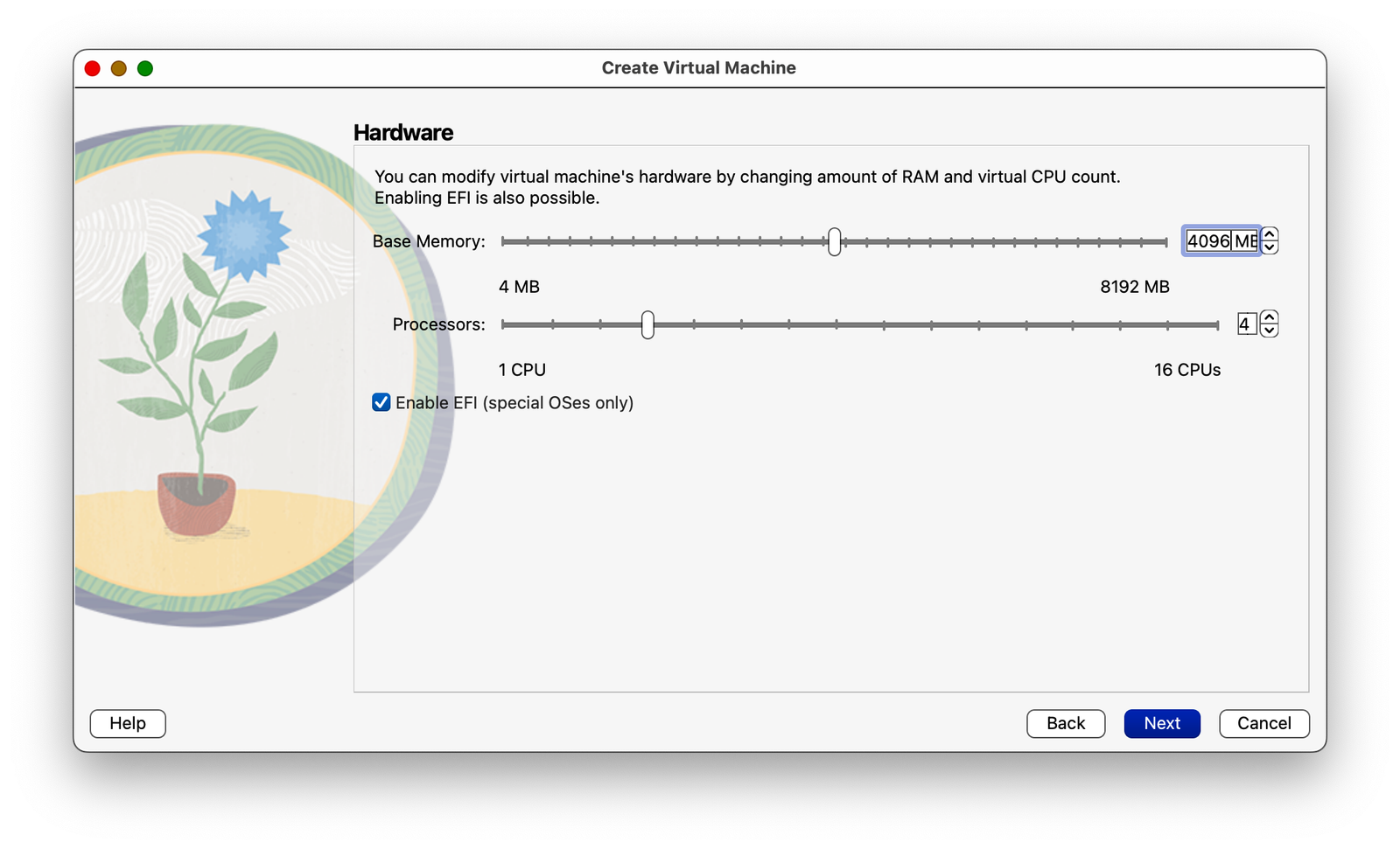 Configuration des paramètres matériels de VirtualBox pour la machine virtuelle Windows 11 sur Apple Silicon.
