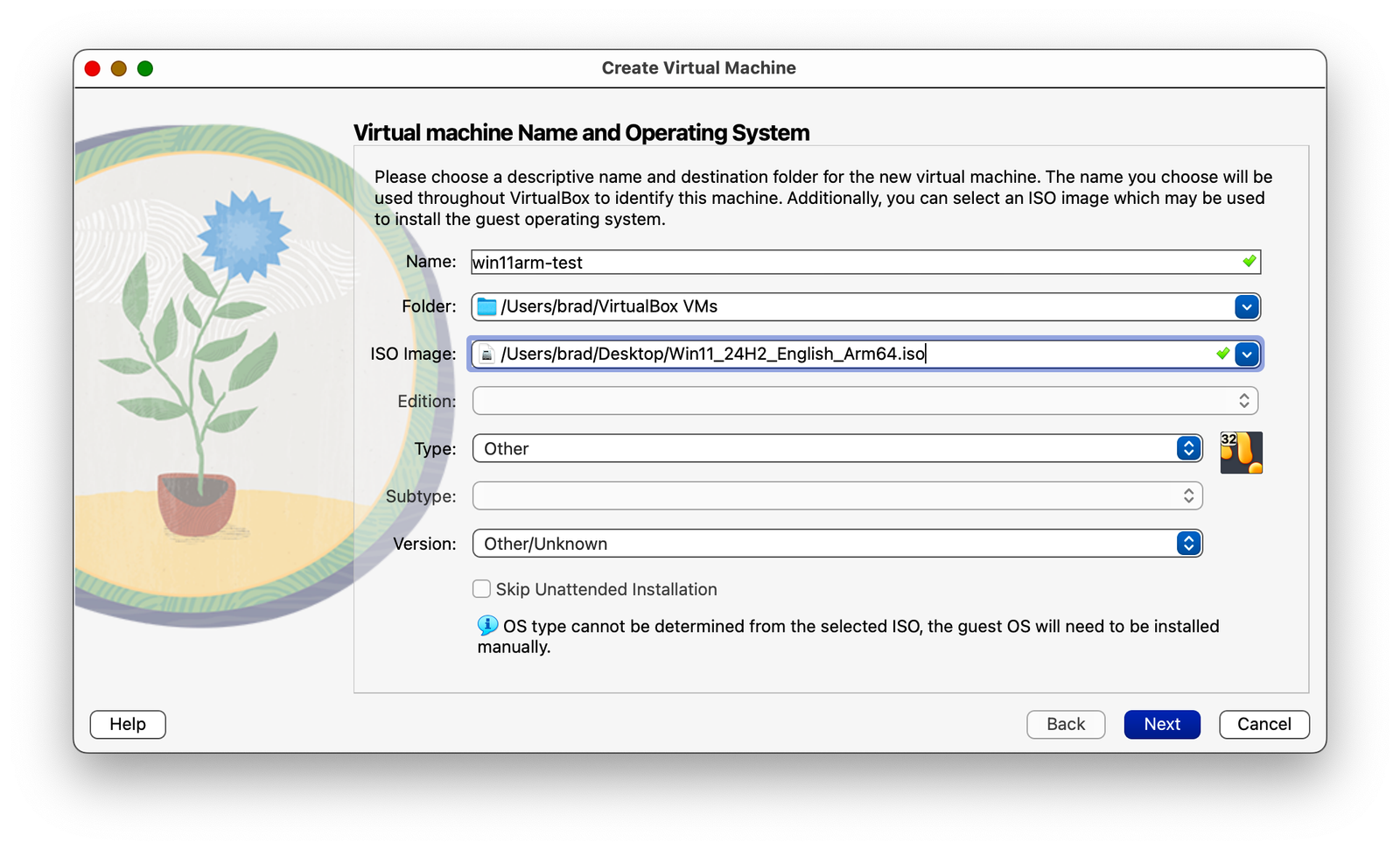 Création d'une nouvelle machine virtuelle VirtualBox pour Windows 11 sur ARM.