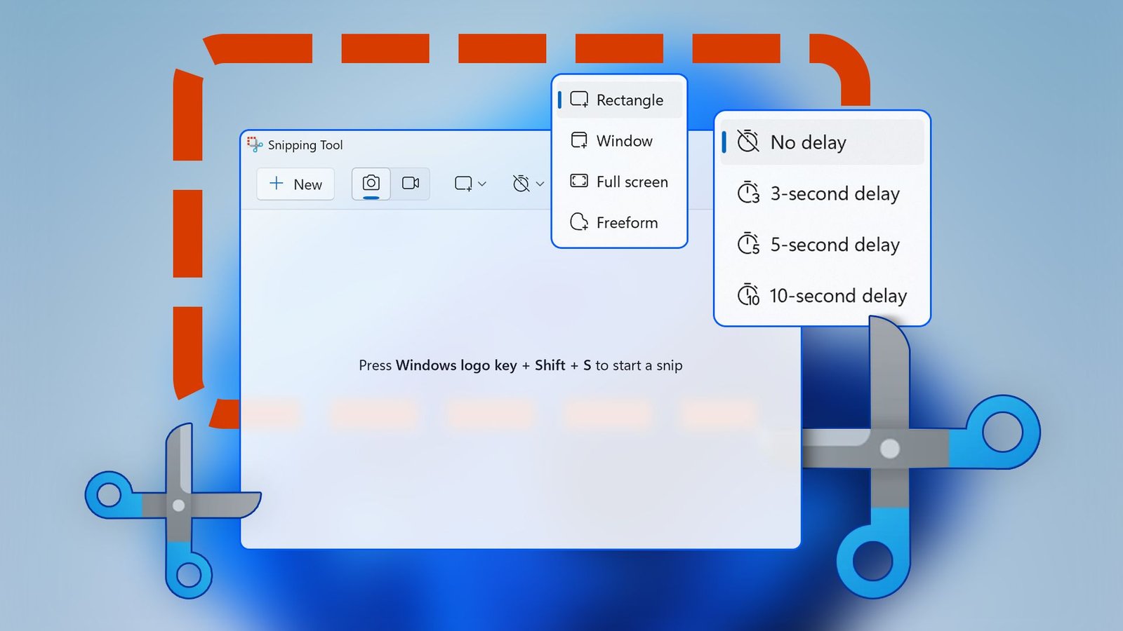 Fonction d'outil de snipping Windows avec le papier peint Windows 11 en arrière-plan.