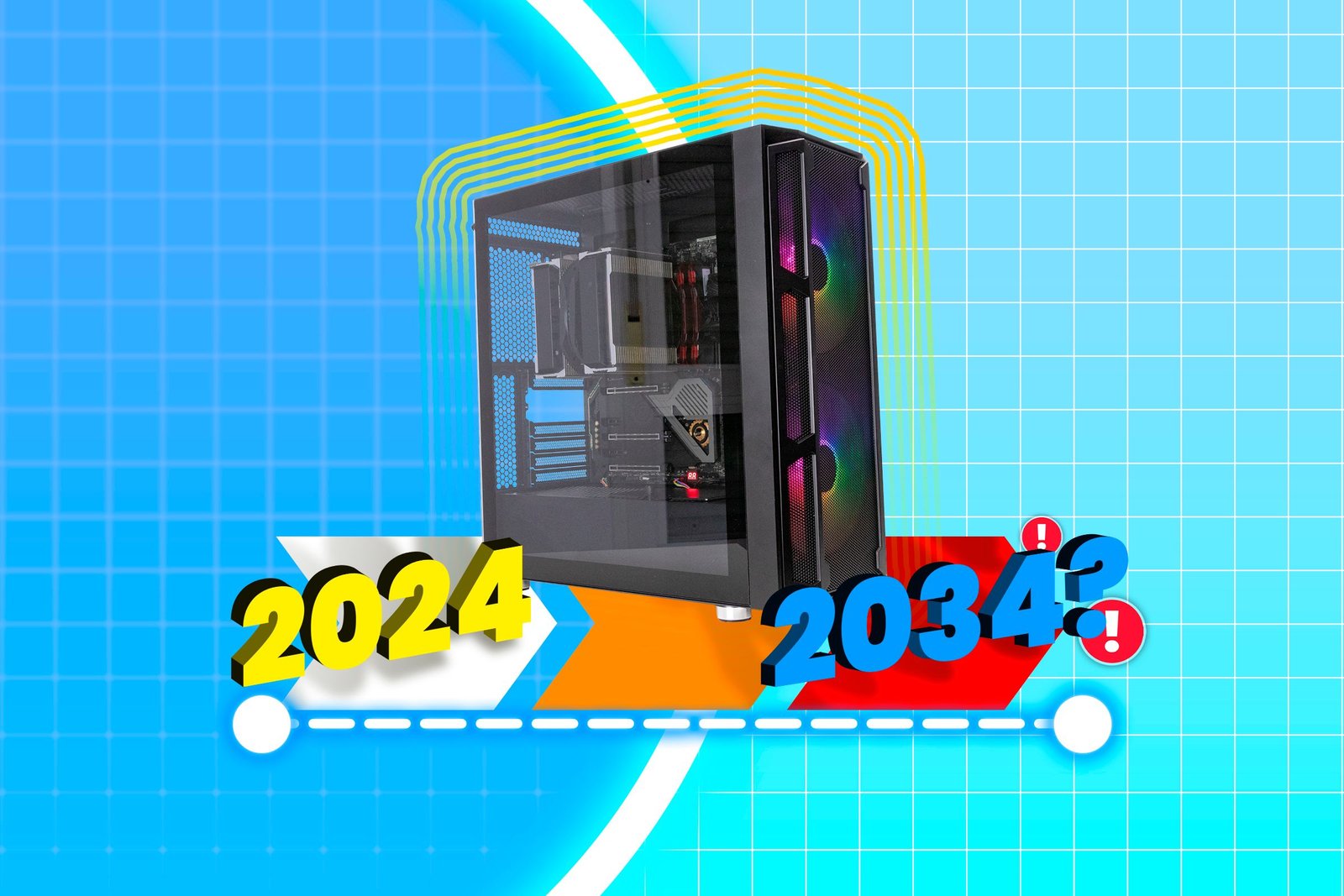 Un cas de PC de jeu avec un calendrier de 10 ans en dessous.