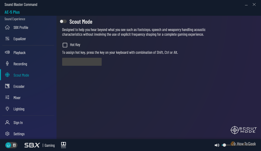 Le réglage du mode Scout sur une carte Soundblaster créative. 
