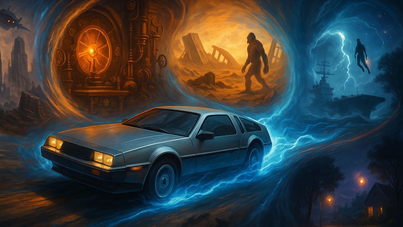 Un Delorean traverse des scènes d'autres films de voyage dans le temps.
