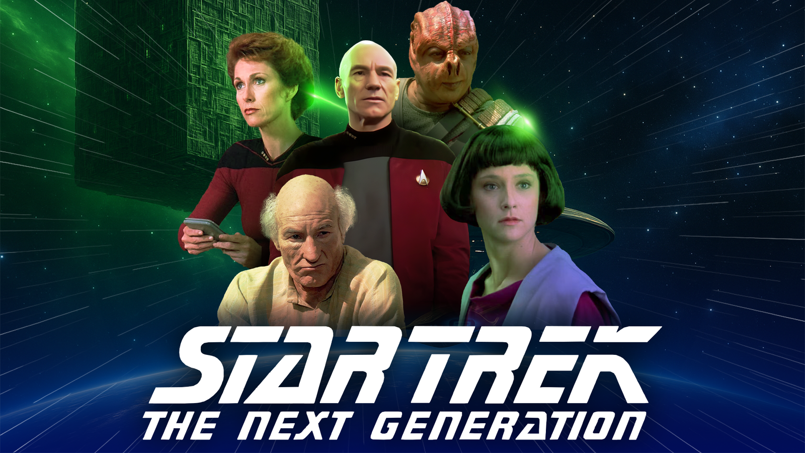 Star Trek Logo avec un collage de personnages de divers épisodes.