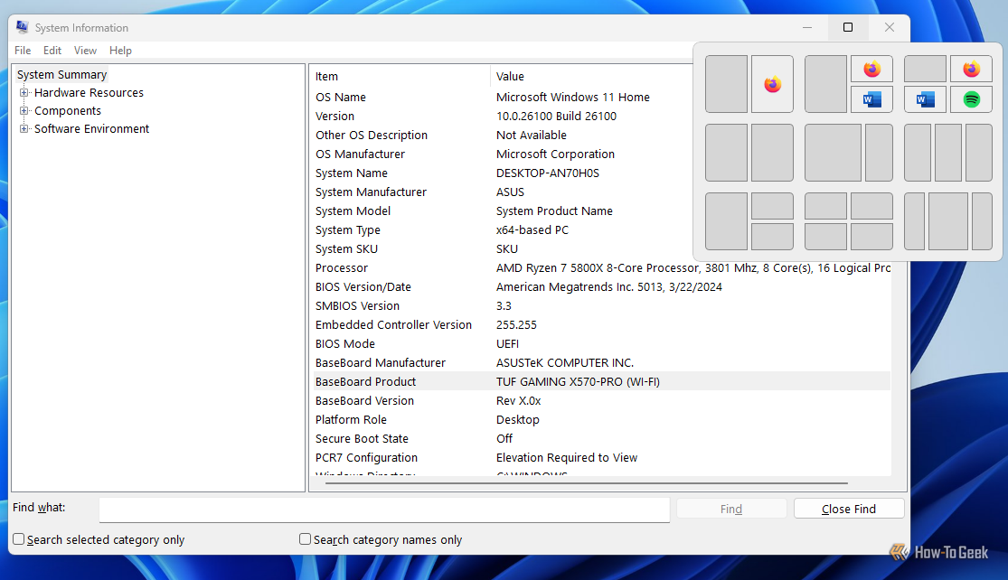 Les dispositions instantanées habituelles dans Windows 11. 