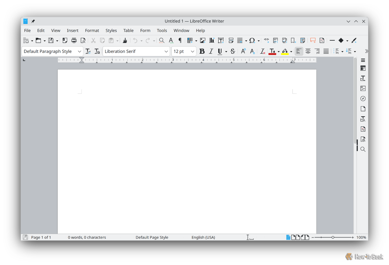 Un document vide dans LibreOffice Writer. 