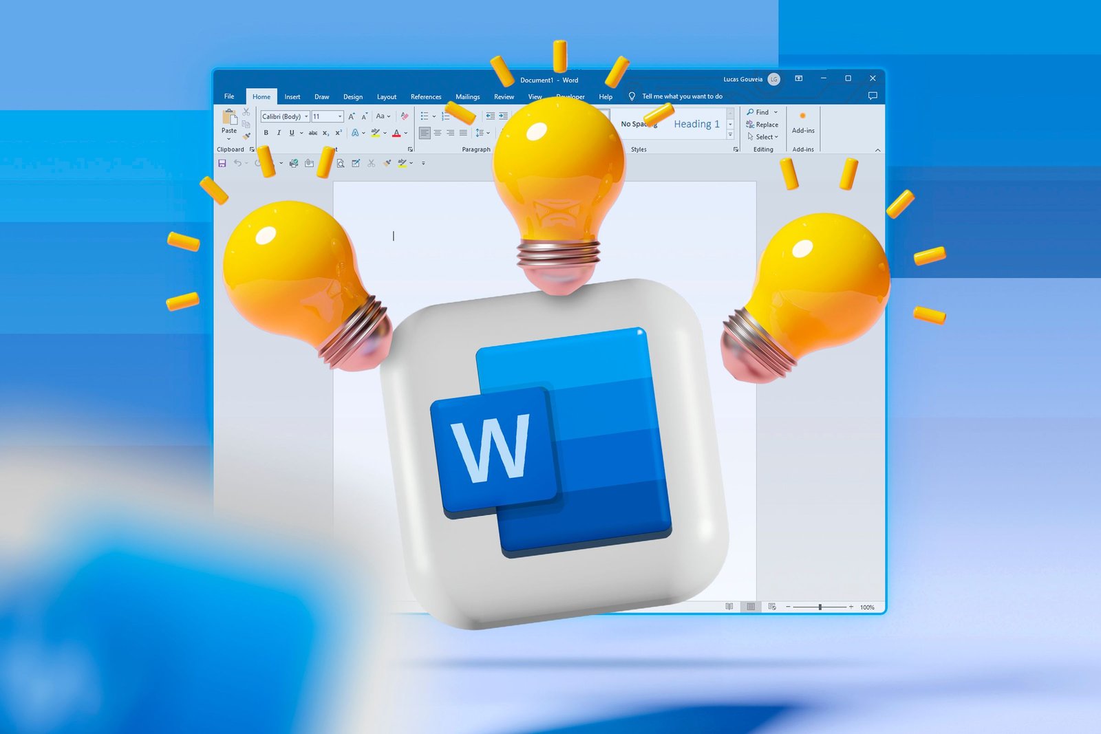 Trois ampoules avec logo Microsoft Word au centre.