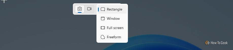 Les options de capture de l'outil de snipping. 
