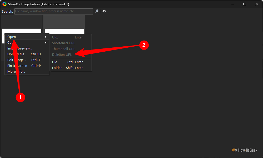Suppression d'une photo des options Auto Cloud de Sharex. 