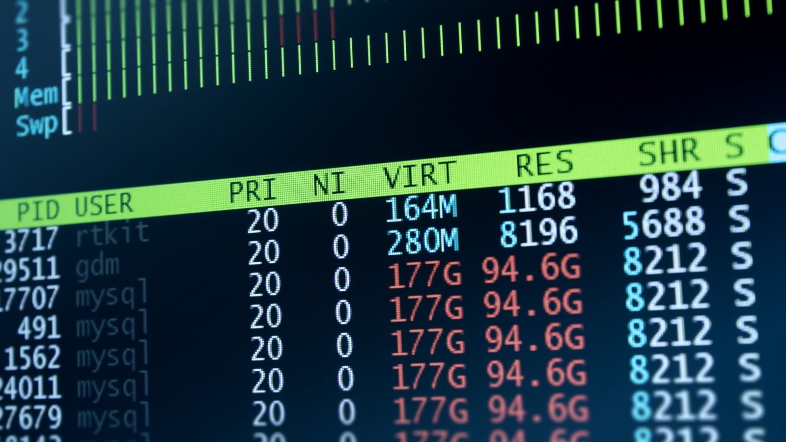 Données de serveur sur un moniteur avec la base de données MySQL.