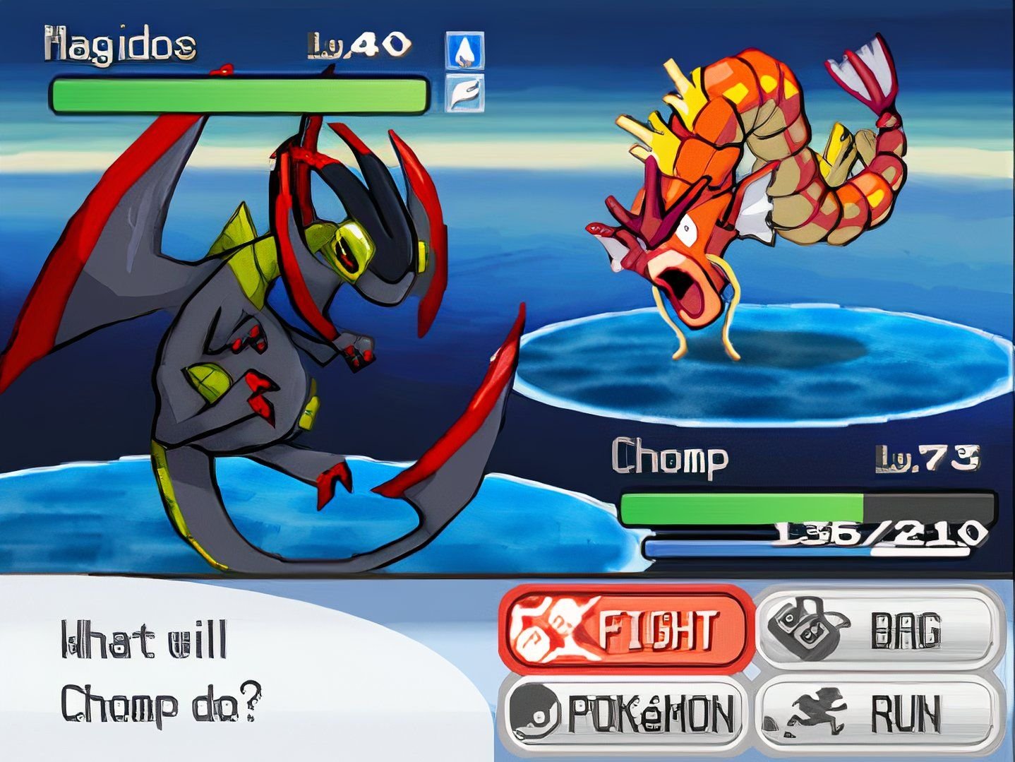 Une capture d'écran du ROM Hack Pokémon Infinite Fusion.