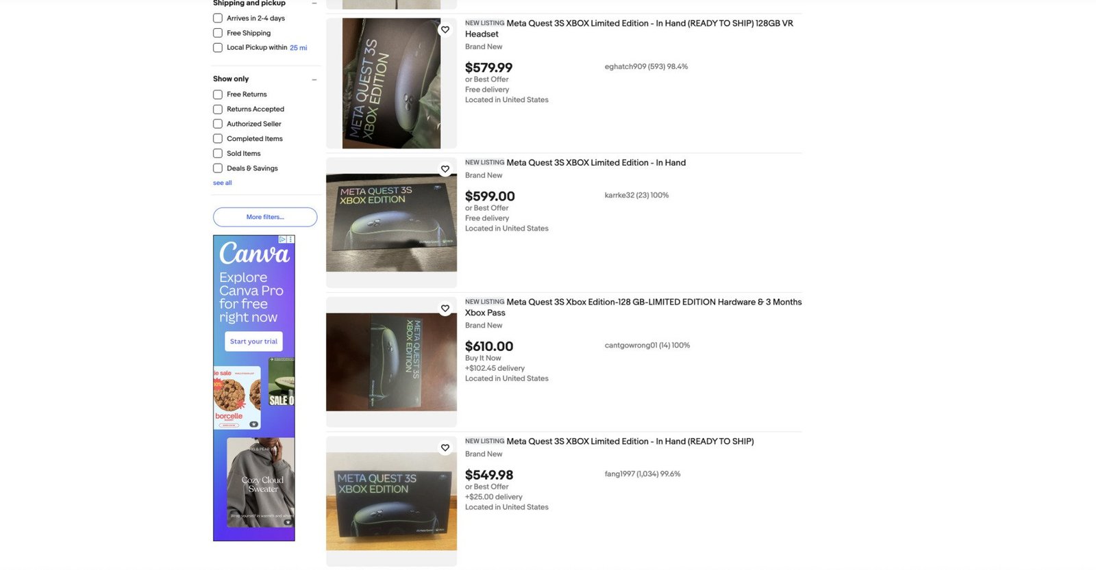 Xbox Meta Quest 3 sur eBay.