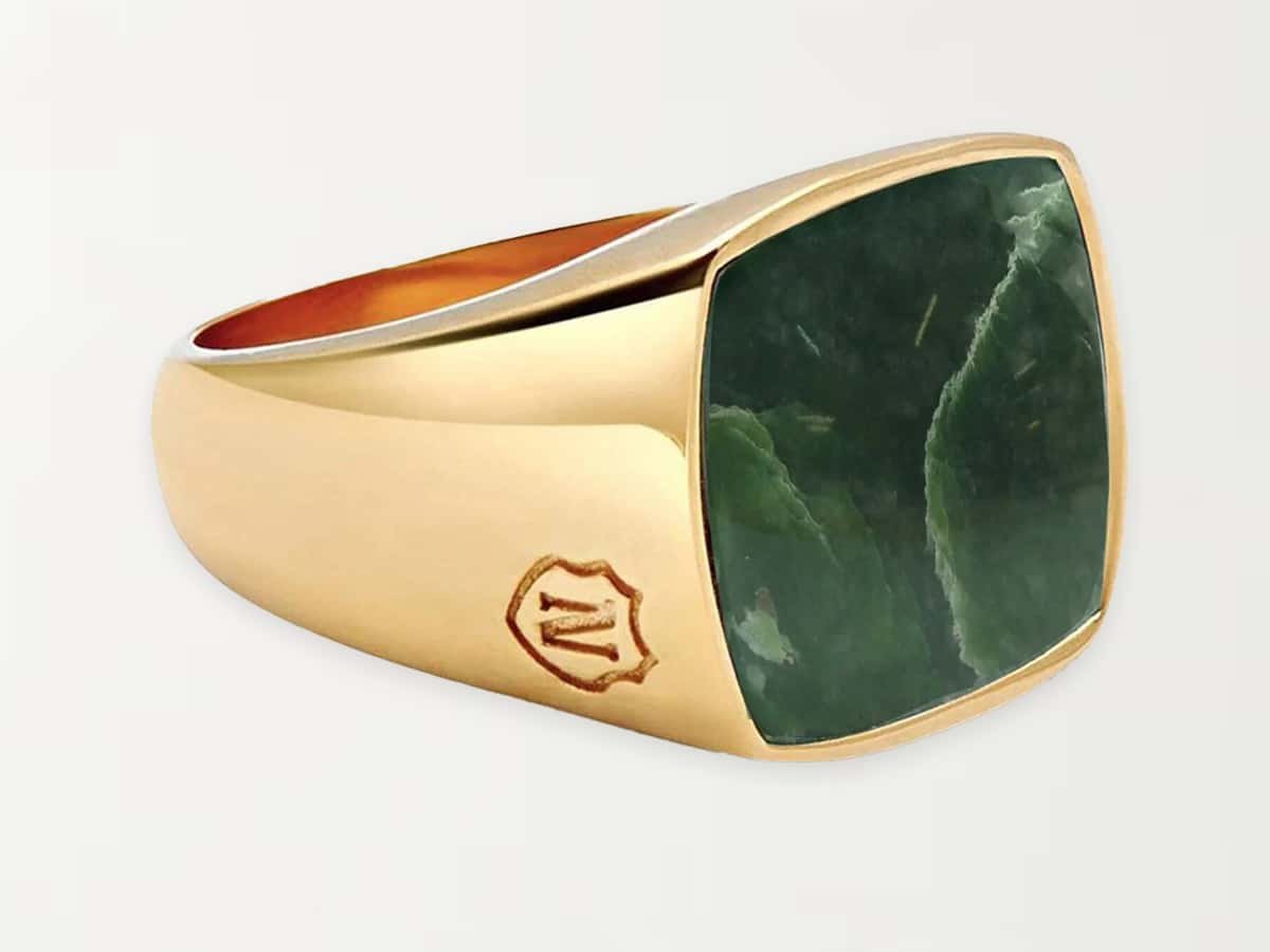 Nialaya Mens Gold Signet Anneau avec jade vert