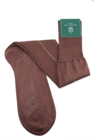 Chaussettes brunes moyennes avec horloges vertes et crème en coton - Fort Belvedere