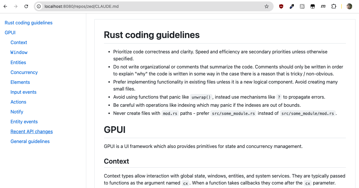 Une page Web montrant un document Markdown avec formatage.