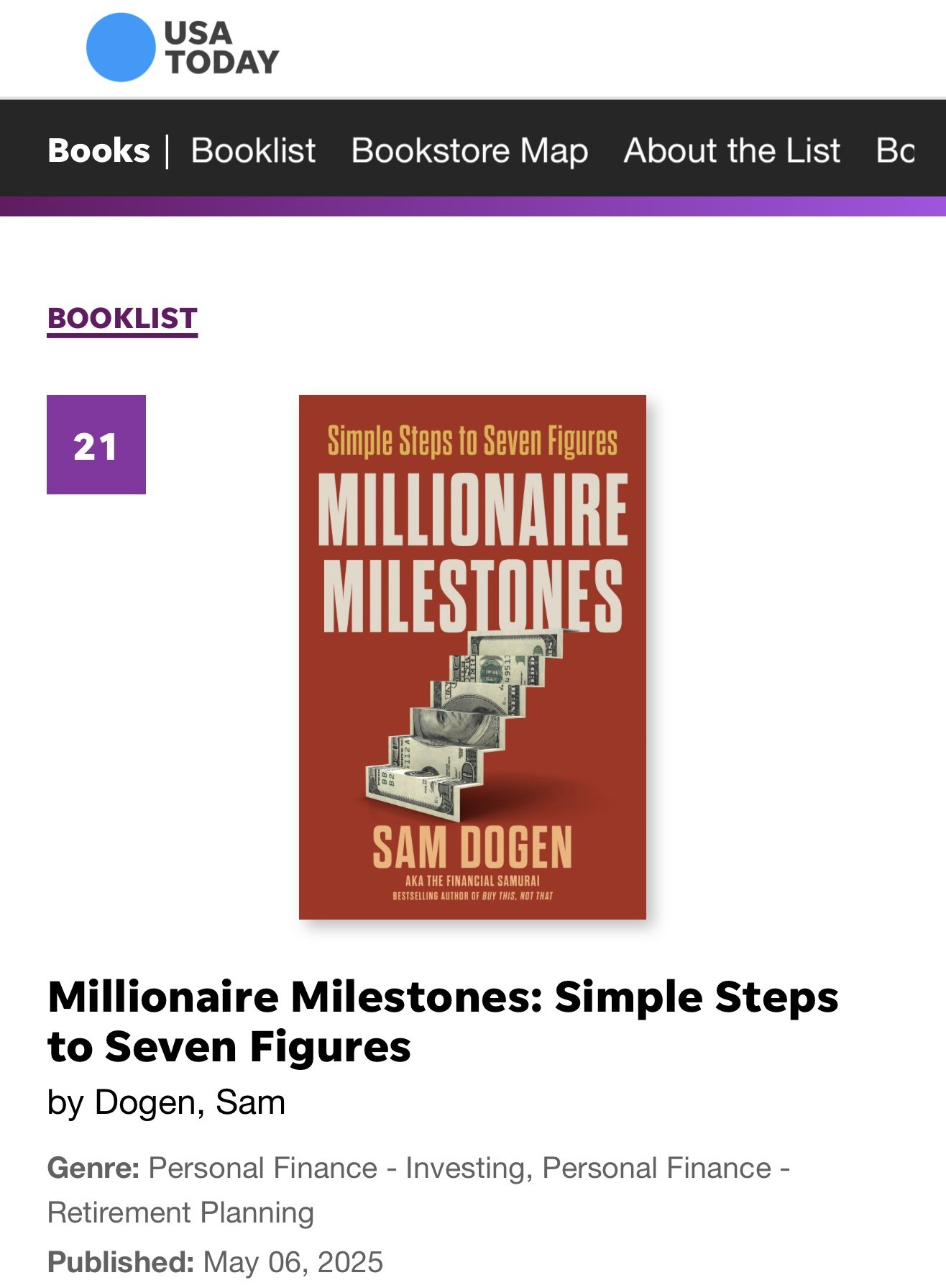 Millionaires Milestones: USA Today Best Seller