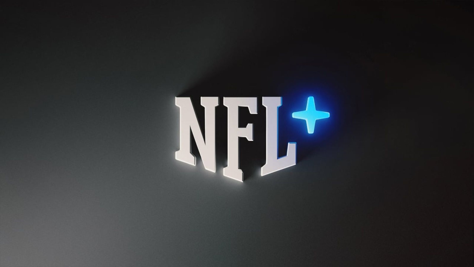 Logo NFL Plus App sur fond sombre. 