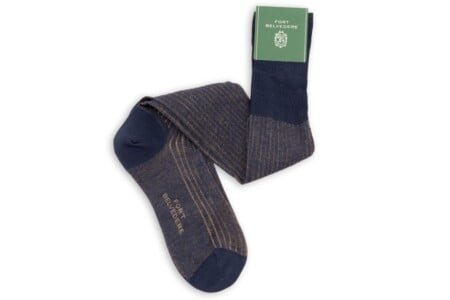Navy et Khaki Shadow Stripe Ribted Choques fil D'Ecosse Cotton-Fort Belvedere