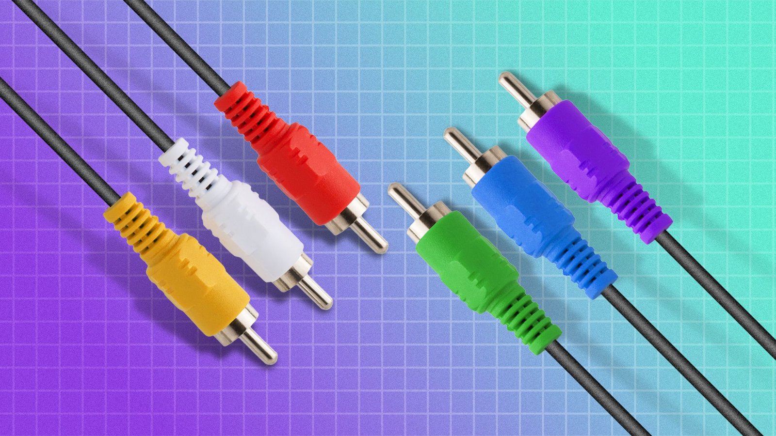 Quelques câbles RCA dans différentes couleurs.