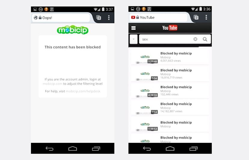 Deux captures d'écran de l'application MobiCip Parental Controls