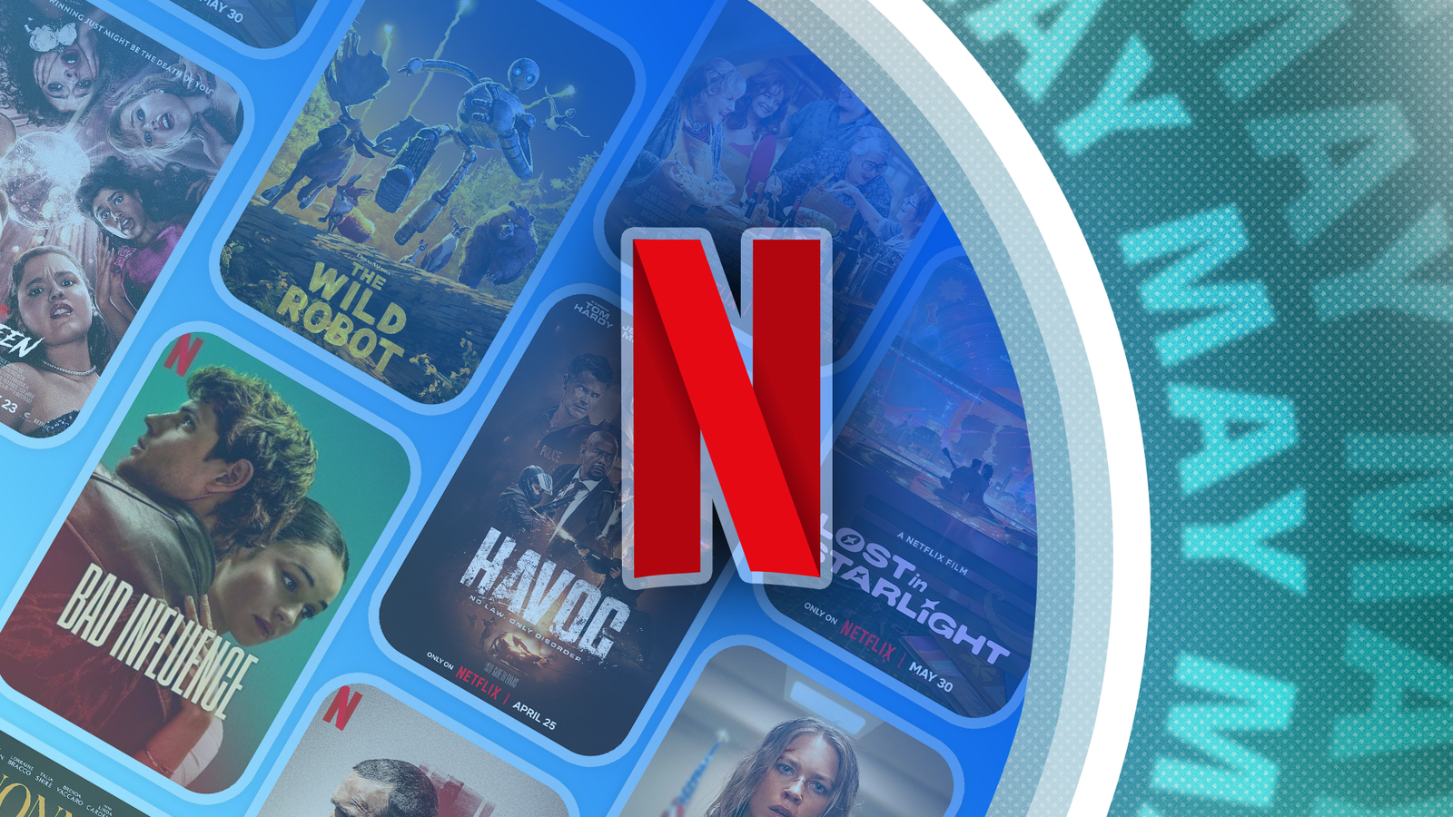 Logo Netflix avec plusieurs films en arrière-plan.