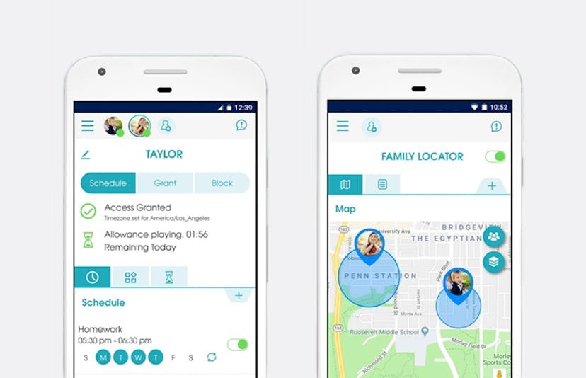 Deux captures d'écran du contrôle parental Ourpact et Kid Tracker