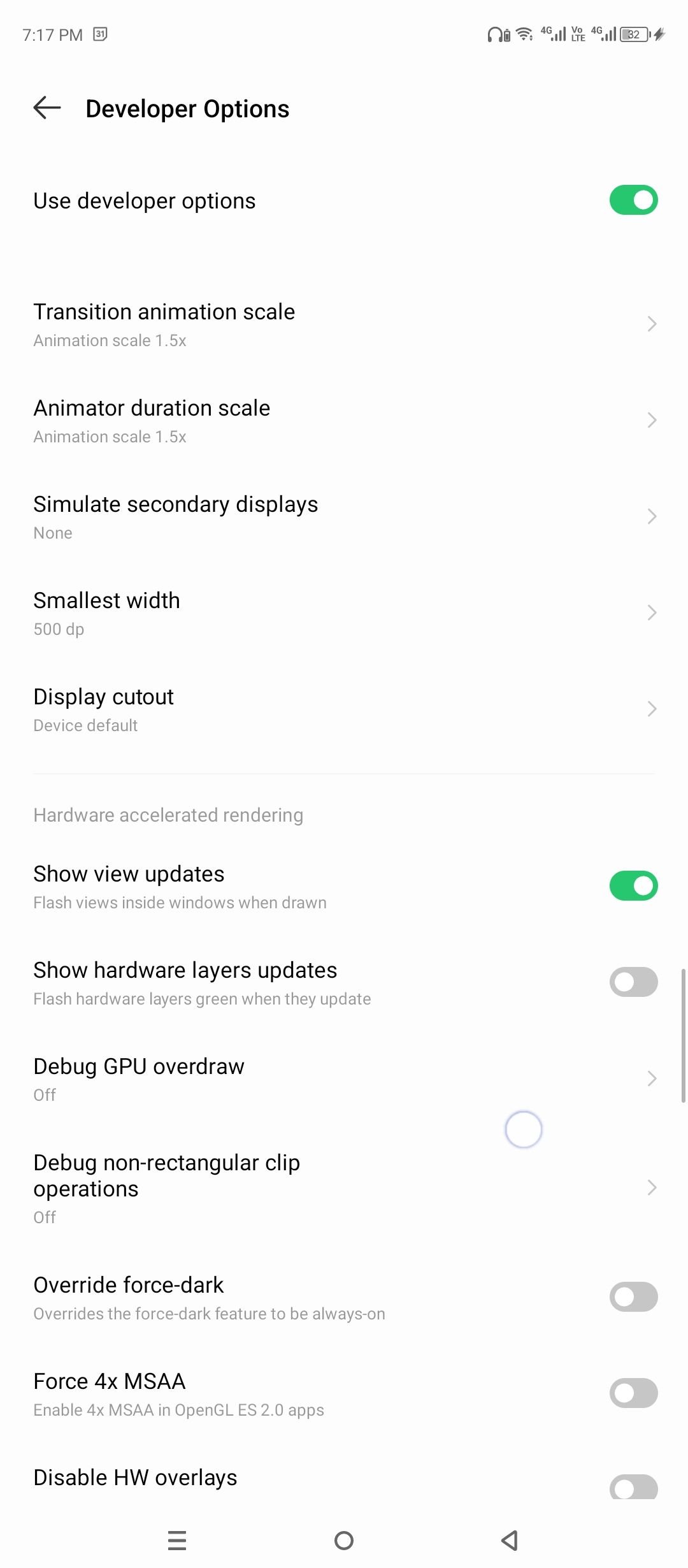 Forcer 4x MSAA à l'aide de paramètres Android.