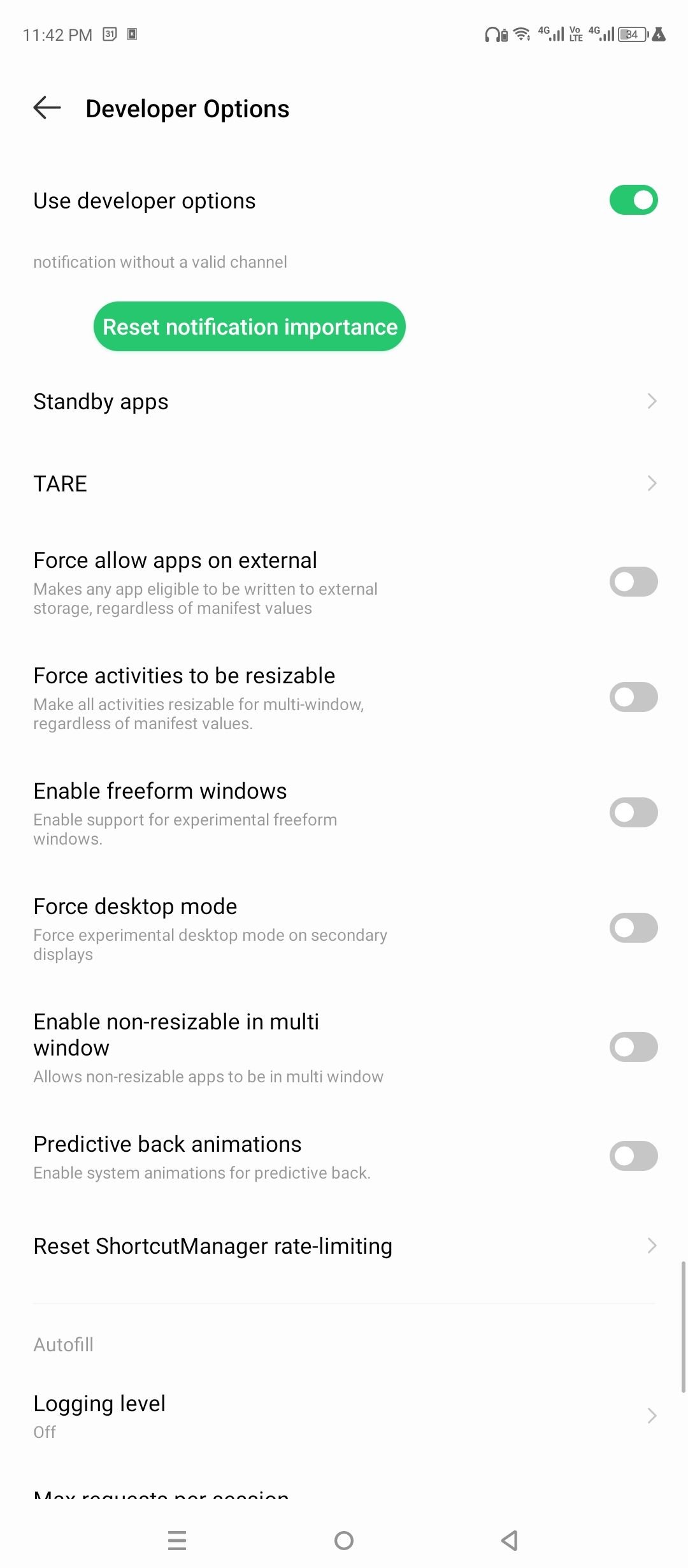 Activation du mode de bureau à l'aide d'options de développeur Android.