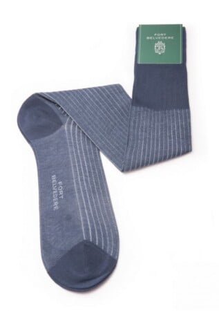 Chaussettes côtelées de l'ombre Grey et Prussian Blue Fil d'Ecosse Cotton - Fort Belvedere