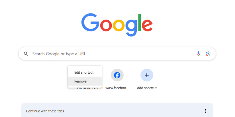 Retirer un raccourci dans Chrome.
