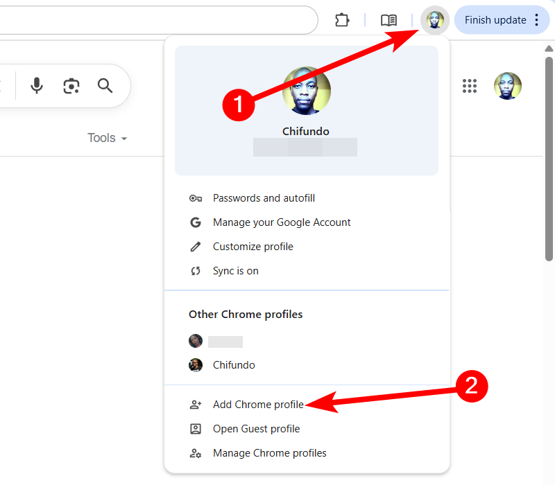 Sélection "Ajouter un profil chromé" en pop-up.