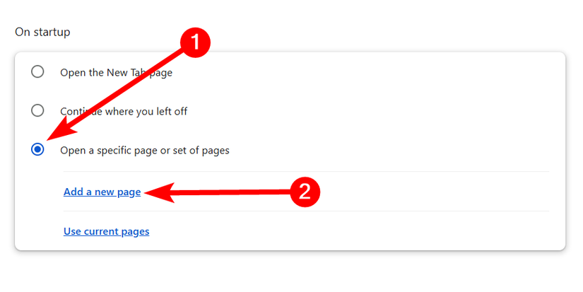 Le "Ajouter une nouvelle page" lien dans Chrome.