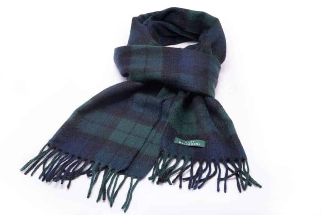 Black Watch Tartan Cashmere Scarf Green Blue Military Fort Belvedere Black Watch Tartan Cashmere Scarf - Green Blue Military - Fort Belvedere