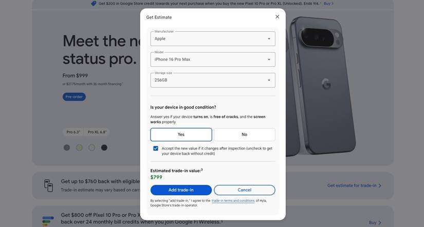 Pixel 10 Échangez dans Google Store