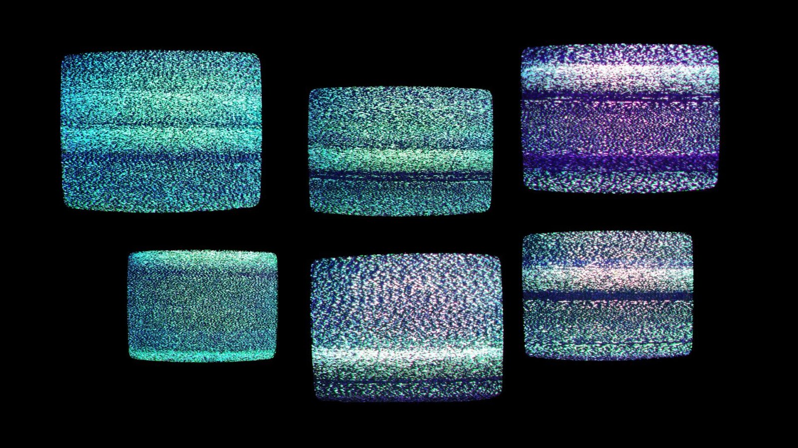 Écrans de télévision à l'ancien tube, écrans CRT vintage avec bruit statique, sans signal, 6 téléviseurs de différentes tailles.