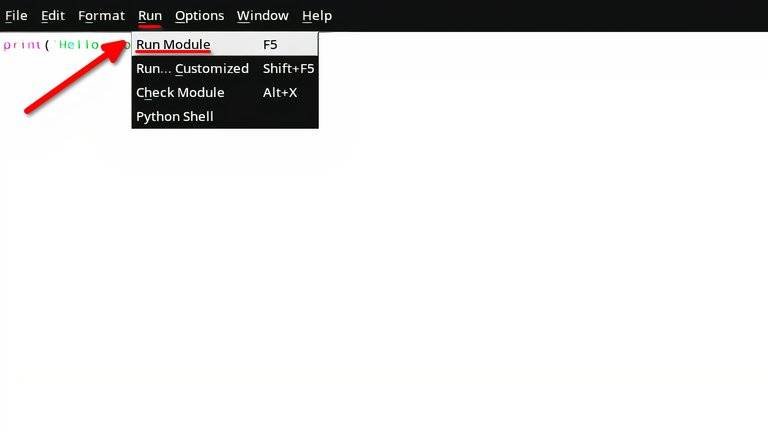 Une fenêtre d'éditeur de code inactif est ouverte, zoom sur la barre d'outils en haut. Le menu d'exécution est élargi et l'élément de menu du module d'exécution est souligné en rouge pour mettre l'accent.