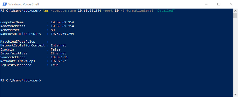 Test-NetConnection dans Windows PowerShell.