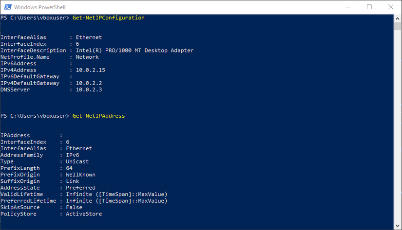 Get-netipconfiguration dans Windows PowerShell.