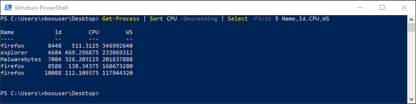 Processez dans Windows PowerShell.