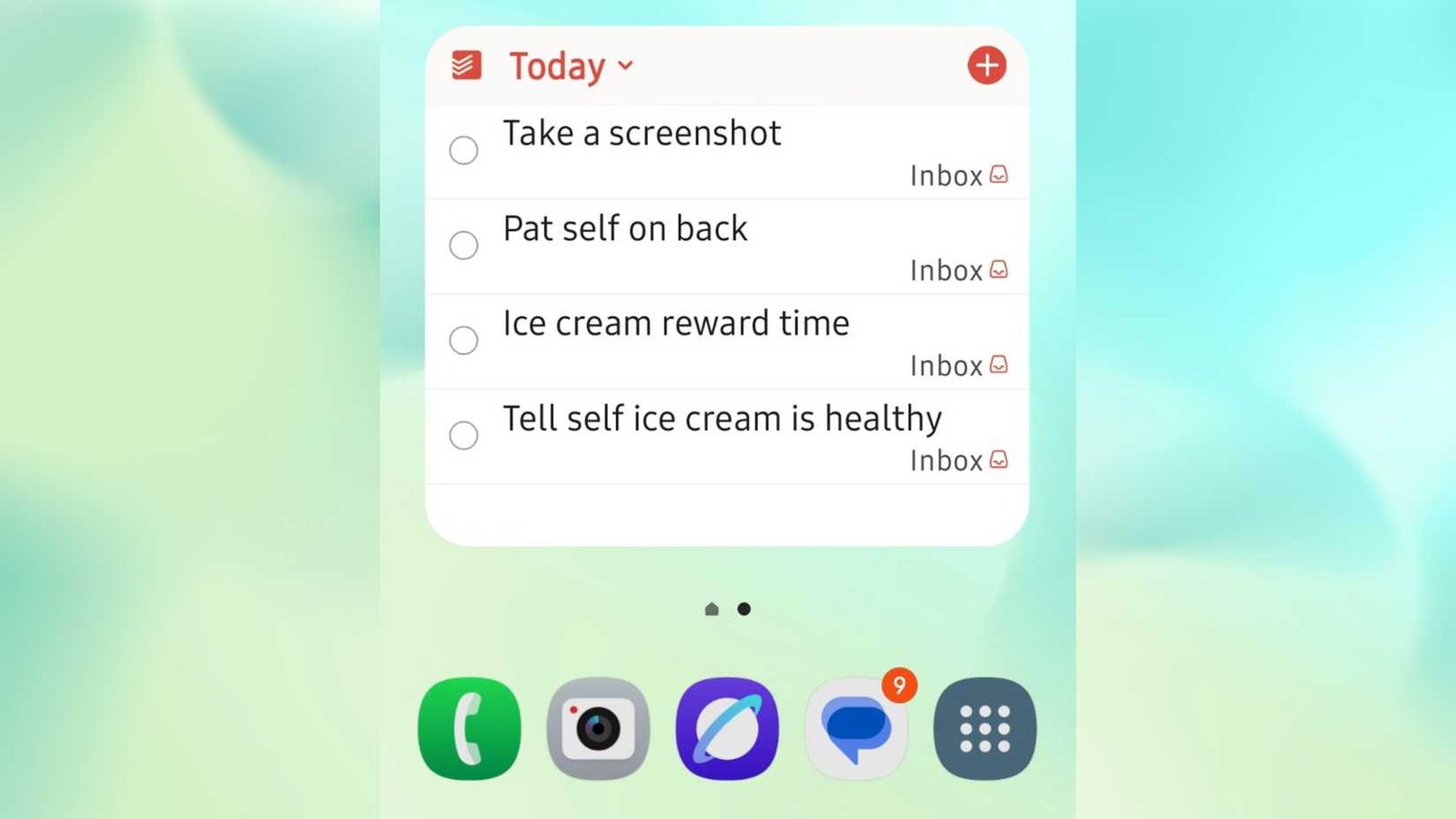 Une liste d'objectifs à faire dans le widget tadoist sur l'écran d'accueil d'un téléphone