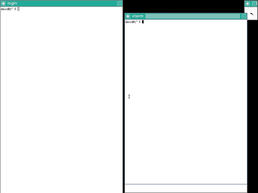 Dragonfly BSD X11 Environnement avec le gestionnaire de fenêtres TWM et deux fenêtres xterm.